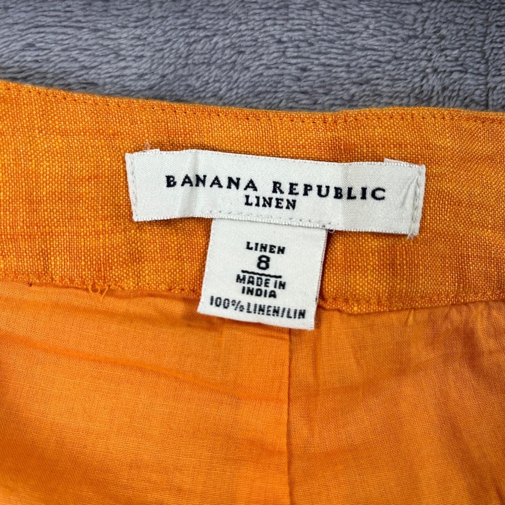 Vintage 2004 Banana Republic Linen Skirt 8 Orange A-Line Midi Coastal Grandma - Picture 3 of 8